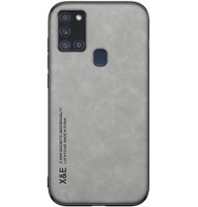 Шкіряний чохол Sheepskin з магнітом для Samsung Galaxy A21s Light gray