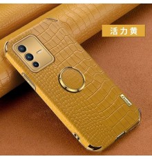 Чохол для Vivo V23 5G з тисненням під шкіру крокодила і магнітним утримувачем Yellow