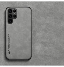 Шкіряний чохол Sheepskin з магнітом для Samsung Galaxy S22 Ultra Light gray