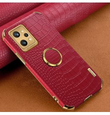 Чехол для Realme GT2 с тиснением под кожу крокодила и магнитным держателем Red