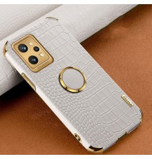 Чехол для Realme GT2 с тиснением под кожу крокодила и магнитным держателем White