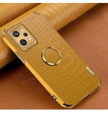 Чехол для Realme GT2 с тиснением под кожу крокодила и магнитным держателем Yellow