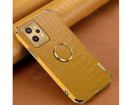 Чехол для Realme GT2 с тиснением под кожу крокодила и магнитным держателем Yellow Чехол для Realme GT2 с тиснением под кожу крокодила и магнитным держателем Yellow