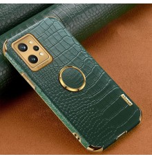Чехол для Realme GT2 с тиснением под кожу крокодила и магнитным держателем Green
